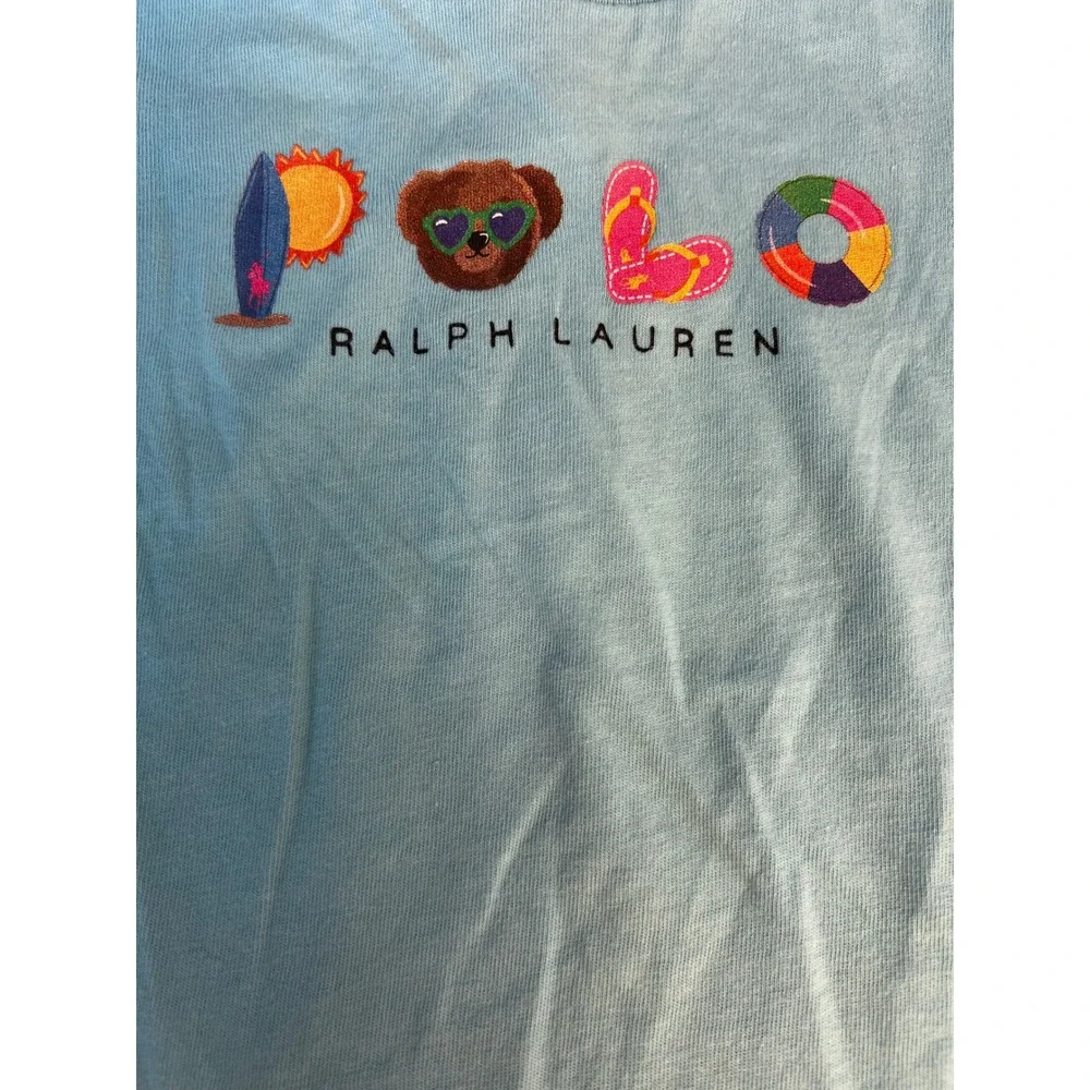 Polo Ralph‎ Lauren Baby Long Sleeve T Shirt Surf Bear Graphic Blue Sz 12mo